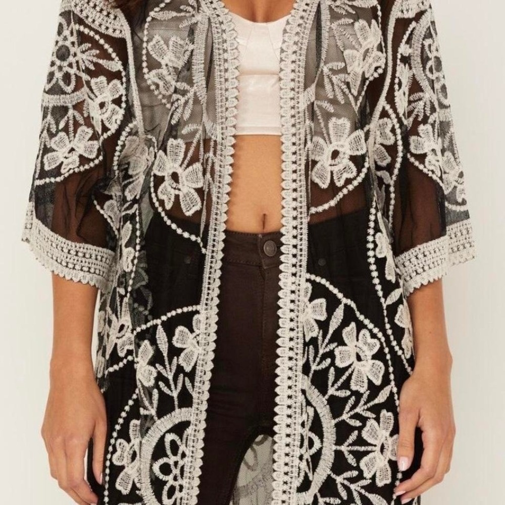 Boho Lace Kimono Floral Hippie Western Cowgirl Festival Coachella  Women's M